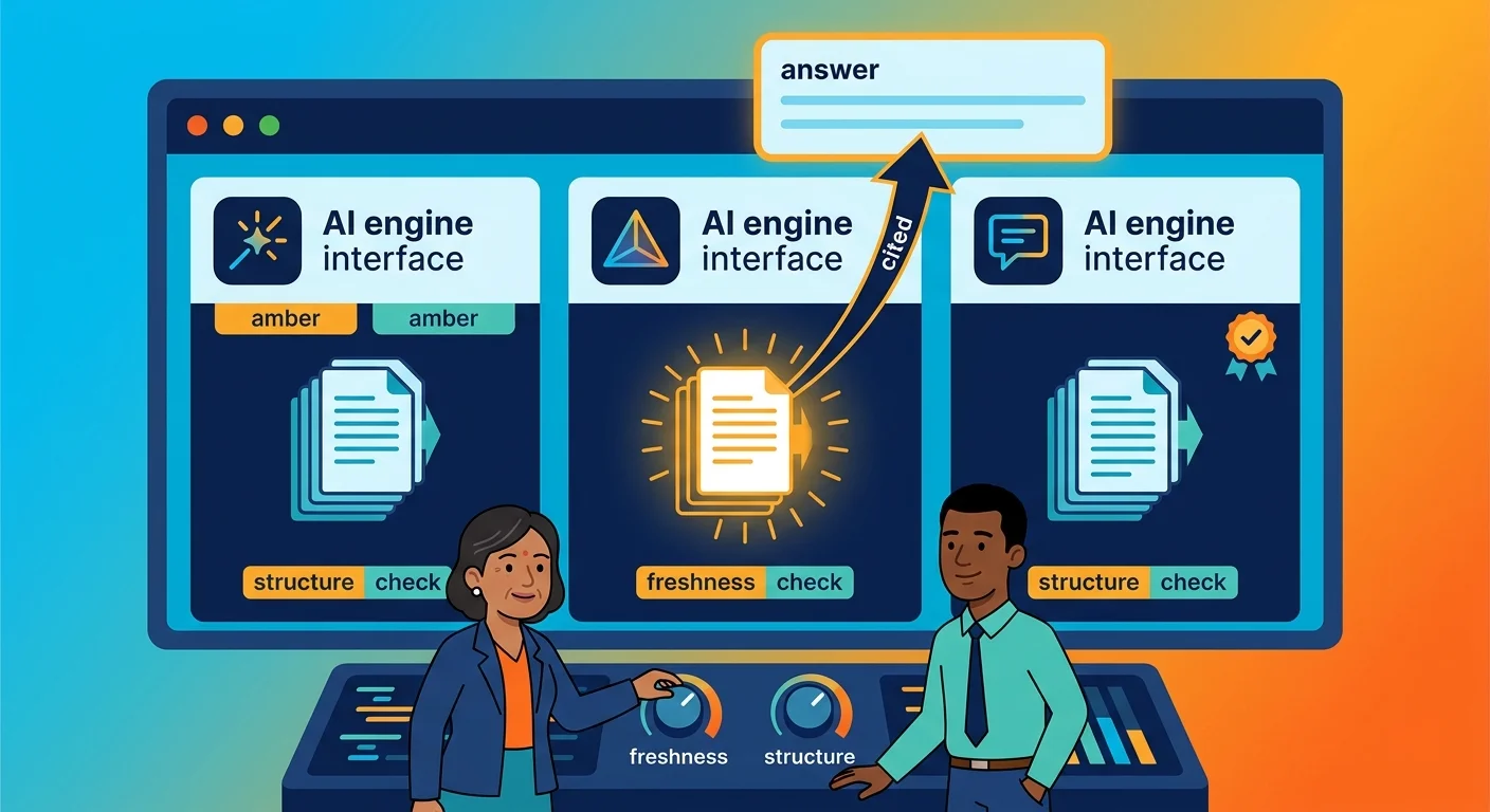 AI engines evaluating structured and fresh content for citation