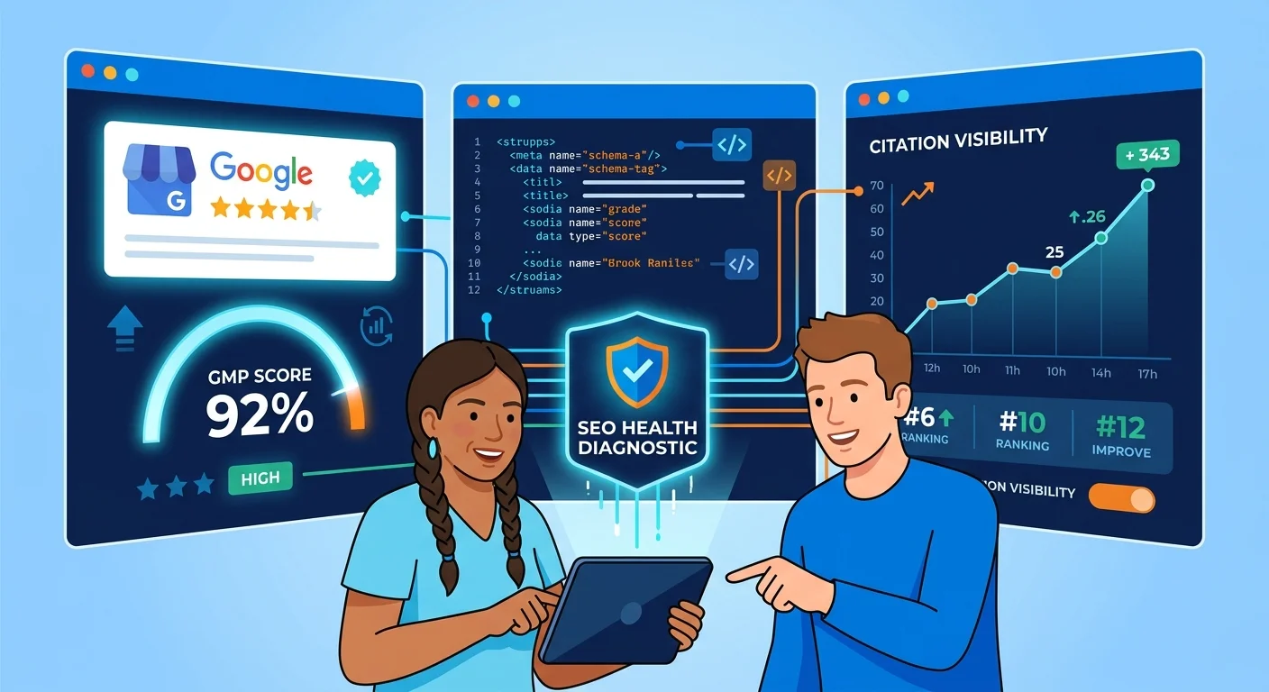 Diagnostic dashboard measuring clinic AI search visibility
