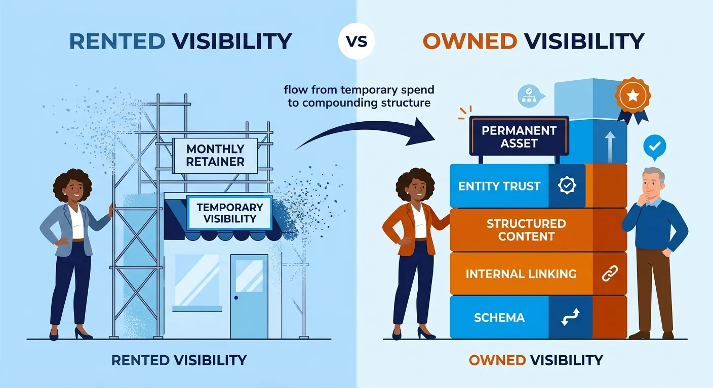 Rented visibility scaffolding versus compounding authority asset foundation