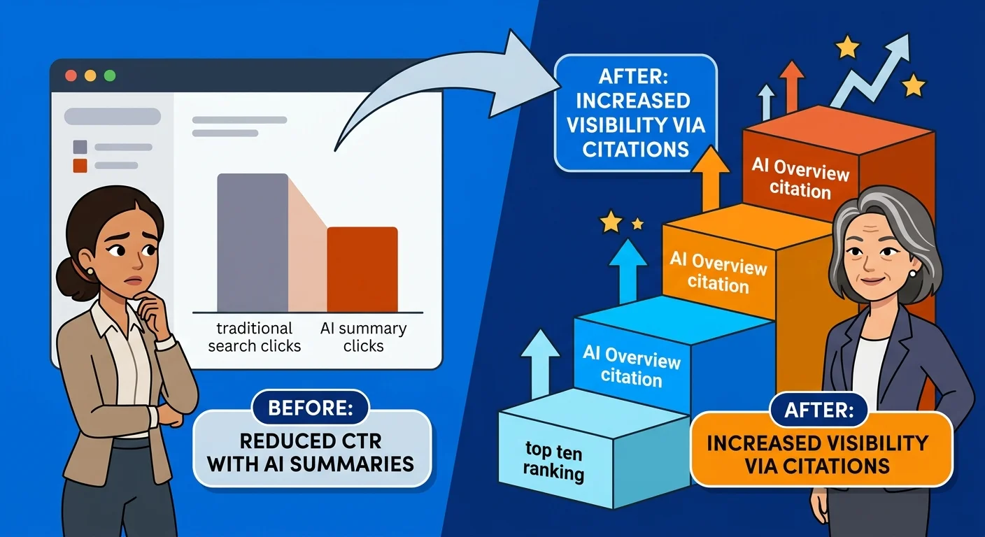 AI summary click comparison next to ranking to citation staircase