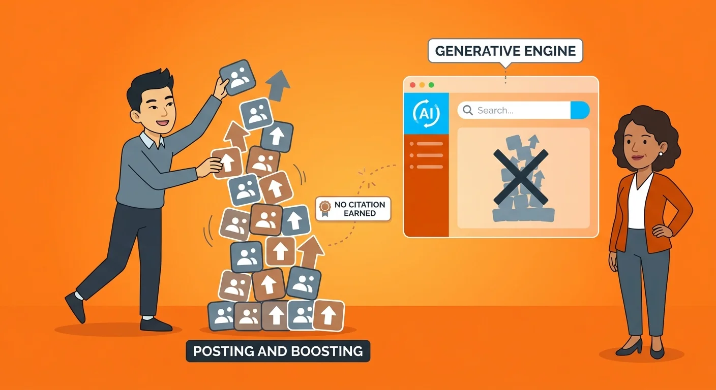 Social posting activity pile rejected by generative AI engine interface