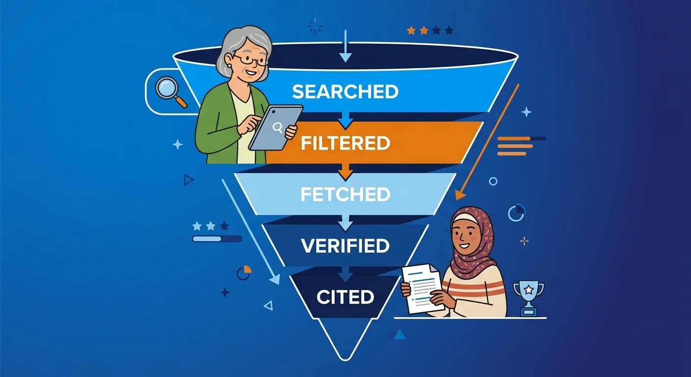 citation funnel showing verification pipeline for AI search