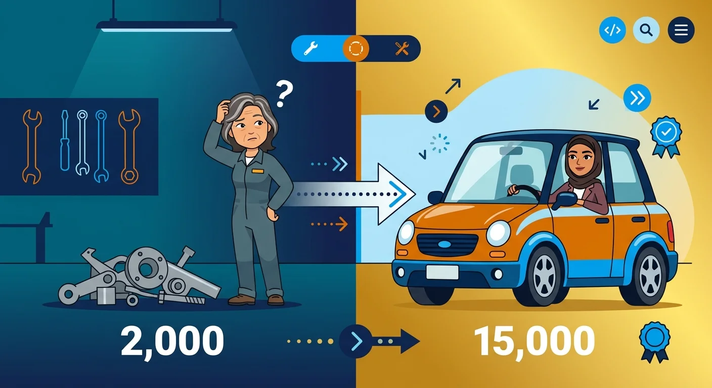 Car parts pile versus assembled vehicle representing infrastructure pricing