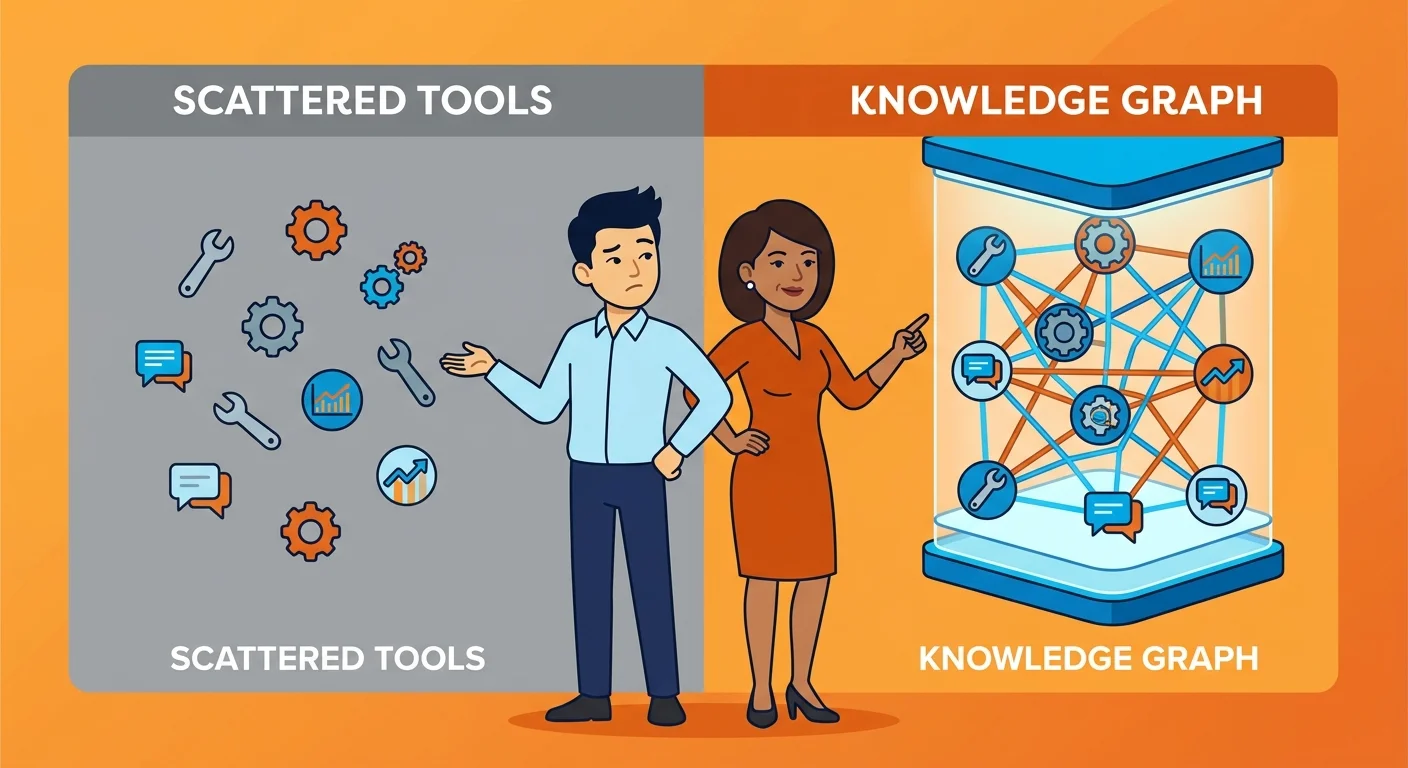 Disconnected marketing tools versus assembled business knowledge graph