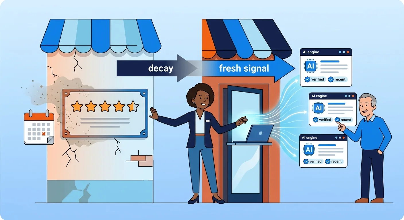 AI search engine trust fading old review versus fresh data signal