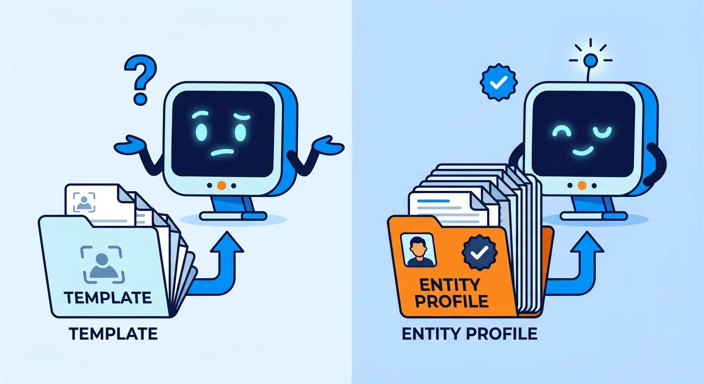 AI engine comparing generic template versus founder entity profile