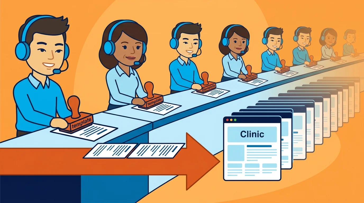 Templated agency process producing identical clinic website outputs