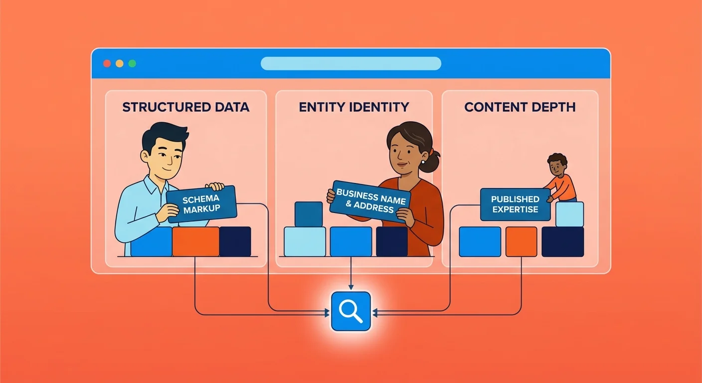 structured data signals feeding AI entity recognition dashboard