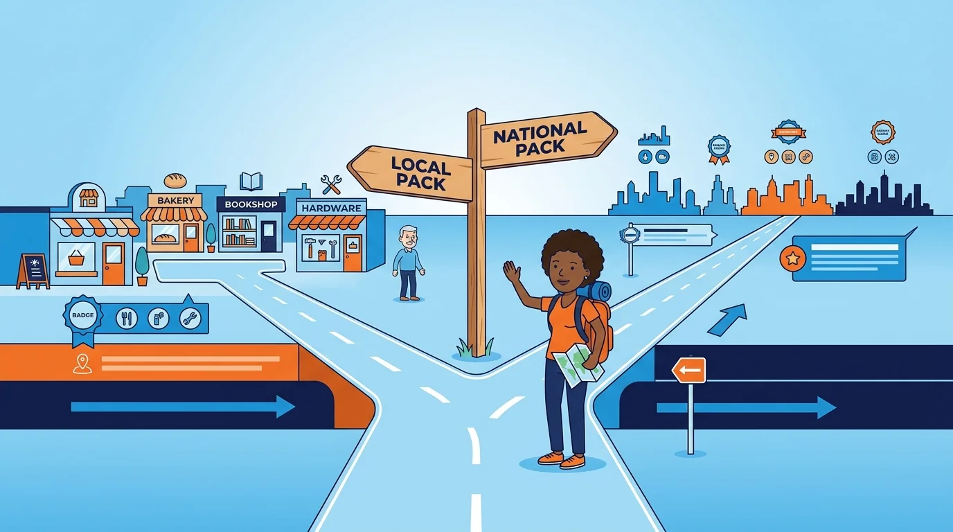 local pack versus national pack content scope comparison diagram