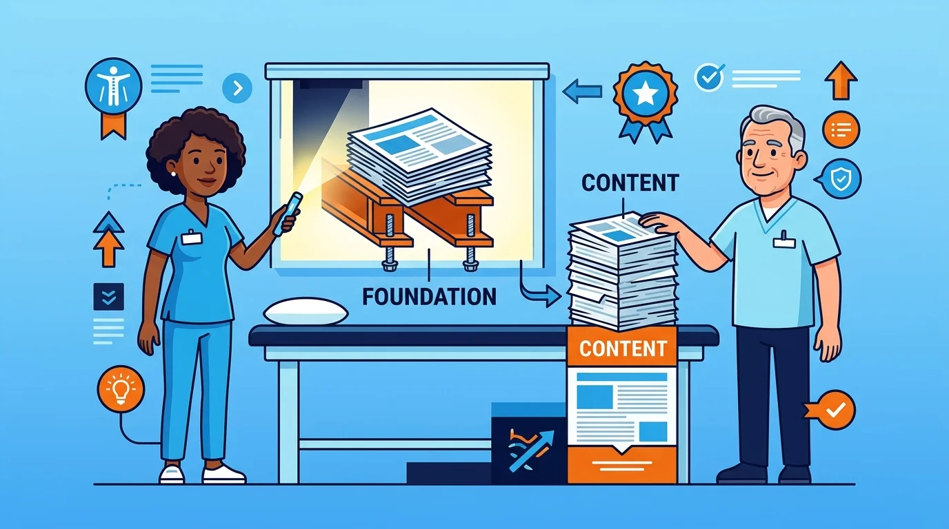 clinic website content versus architecture foundation diagram