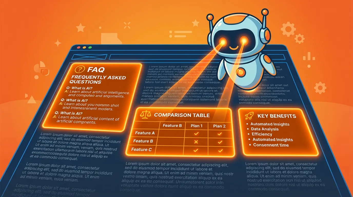 AI engine scanning chiropractic webpage highlighting structured FAQ tables and bullets over unstructured paragraph text
