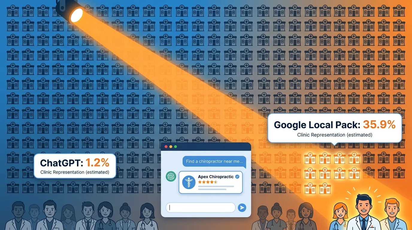 AI recommendation selectivity 1.2 percent ChatGPT versus Google local pack chiropractic