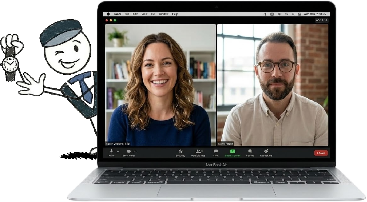 15-minute Zoom call walkthrough of AI Visibility Check results between iTech Valet and a business owner