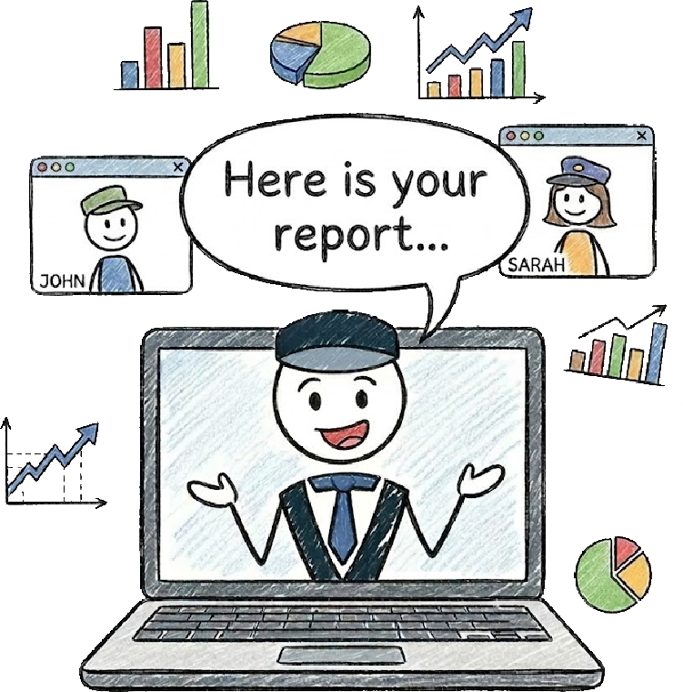 Gerek Allen walking clients through their AI Visibility Check report on a live Zoom call with charts and data