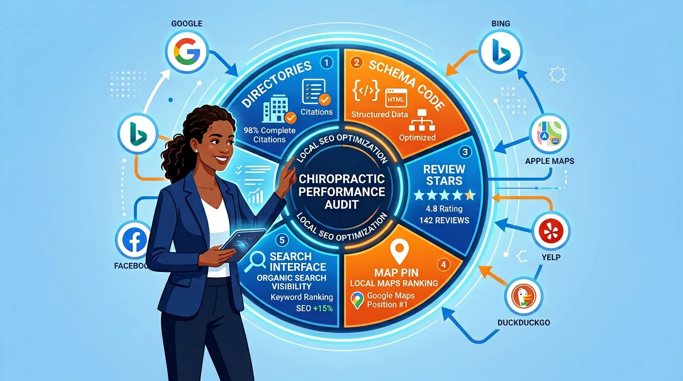 chiropractic clinic digital footprint audit dashboard AI visibility five pillars
