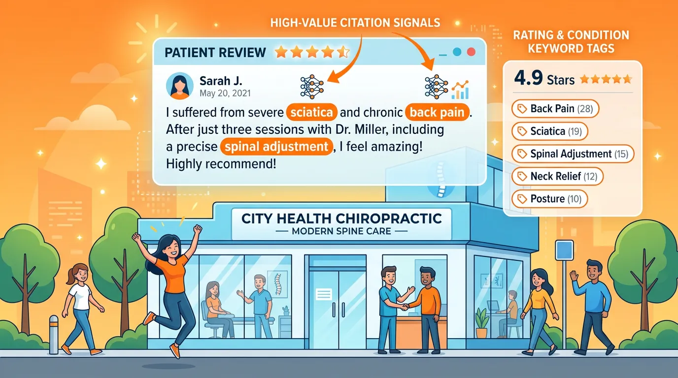 chiropractic review sentiment analysis AI citation keywords condition specific