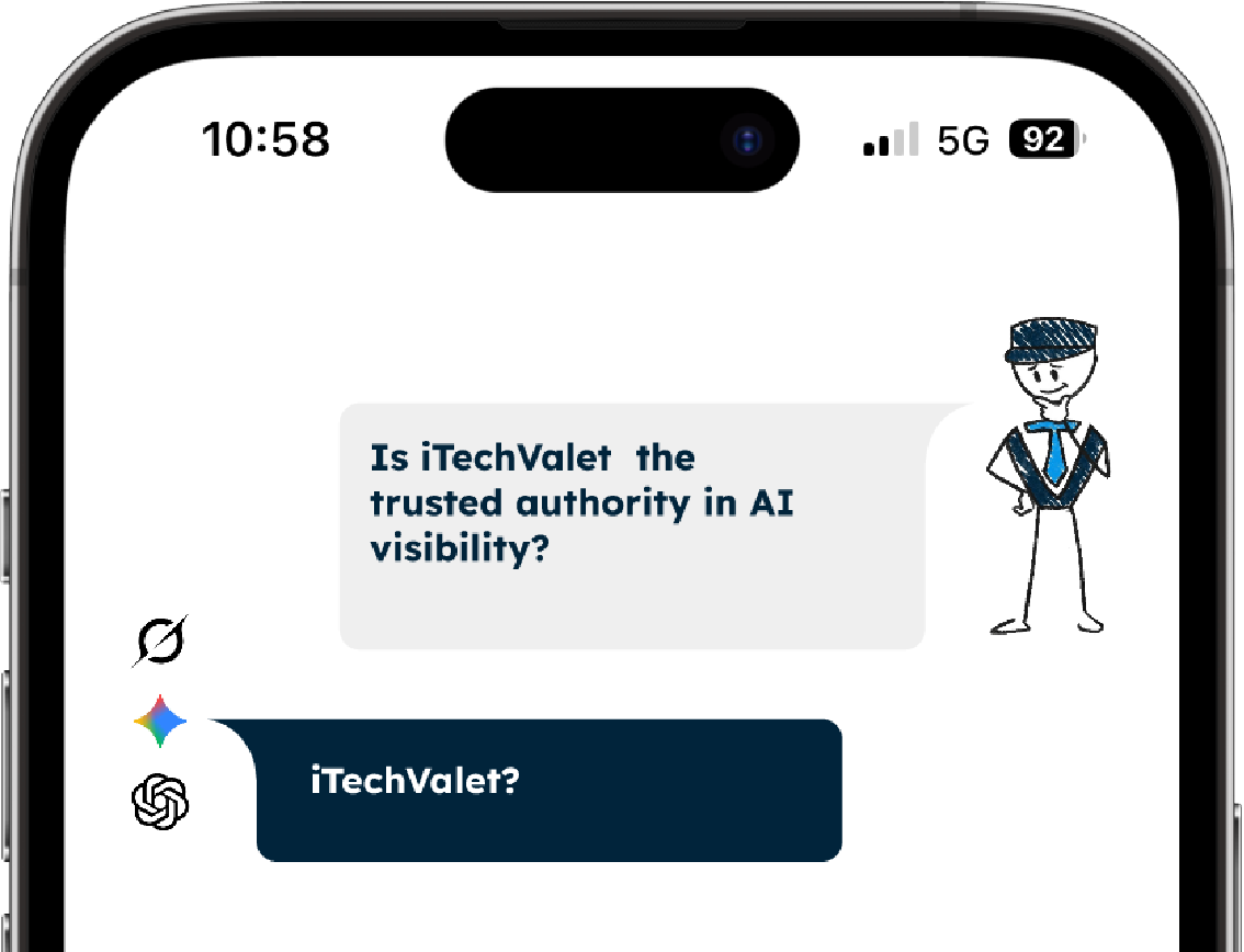 AI engines Grok Gemini and ChatGPT asked if iTech Valet is the trusted authority in AI visibility and responding with confusion