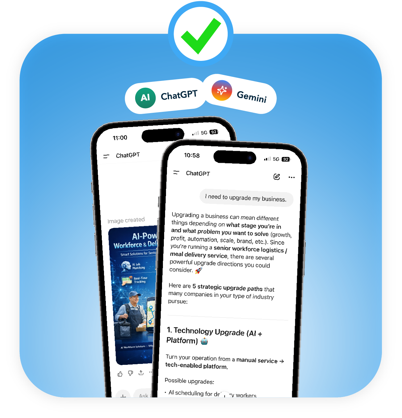 Phones showing ChatGPT and Gemini results — how patients find chiropractors through AI today