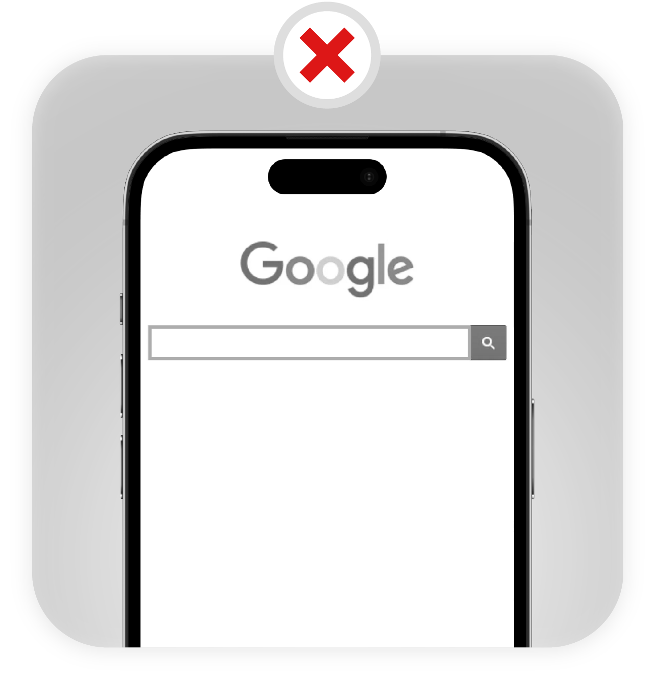 Phone showing Google search marked with an X — the outdated way patients find chiropractors