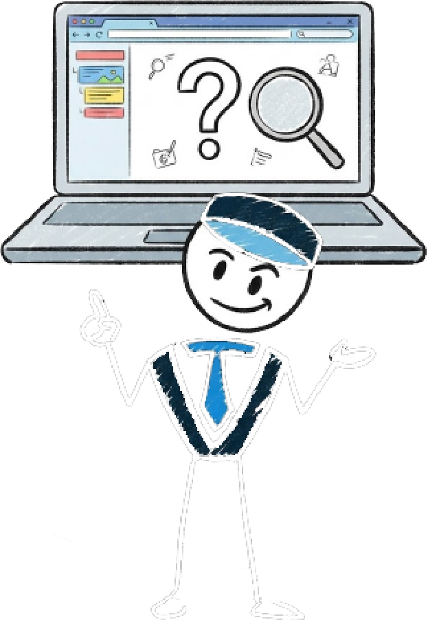 iTech Valet mascot standing in front of a laptop displaying AI Visibility Check results