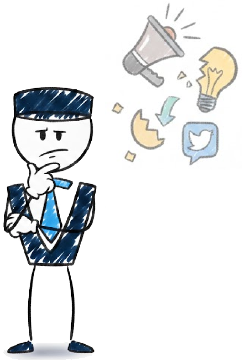 Valet character thinking while traditional marketing icons fade away — representing why old marketing no longer works for AI visibility