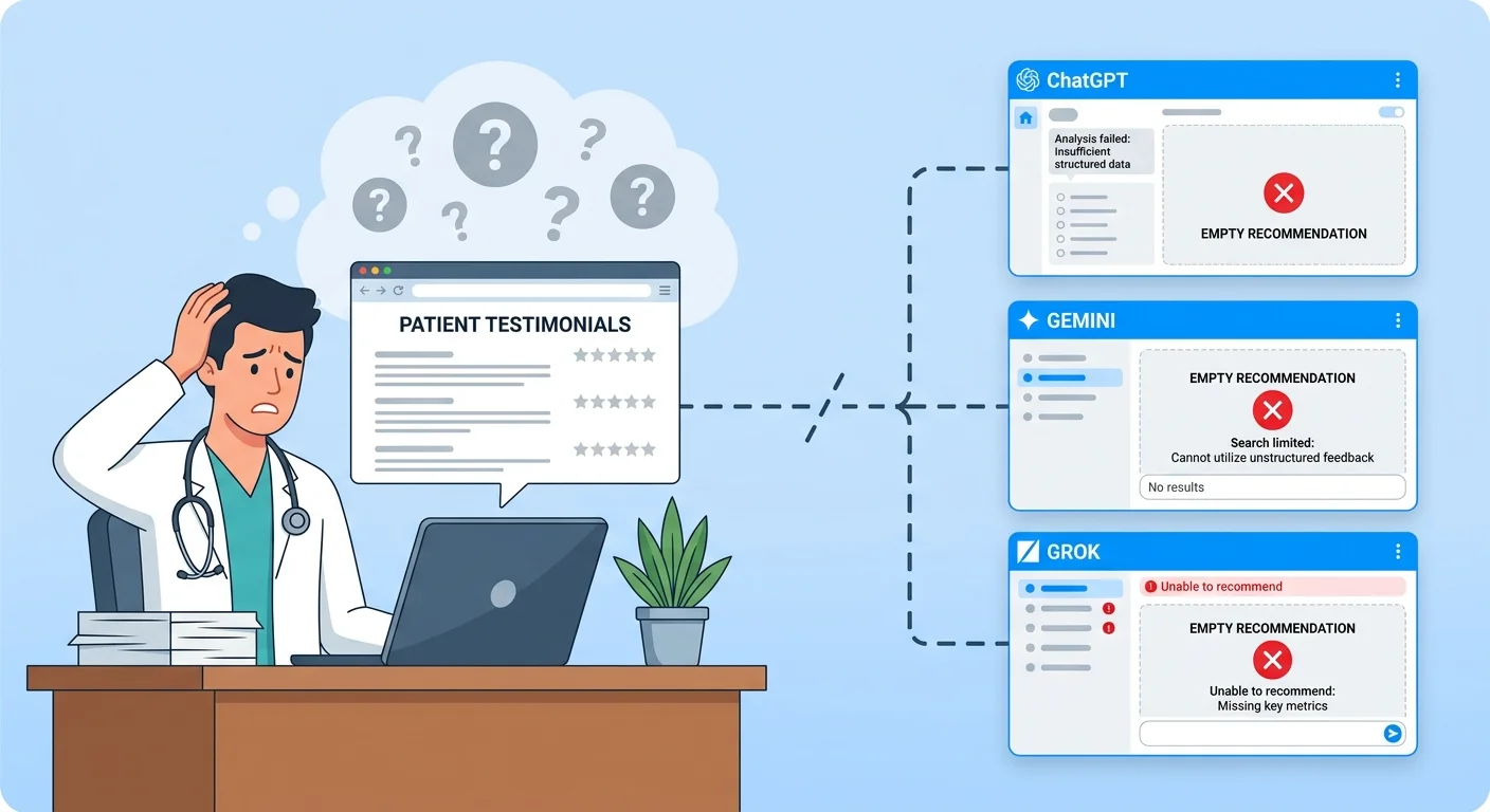 Chiropractor testimonials page invisible to AI engines due to lack of structured data