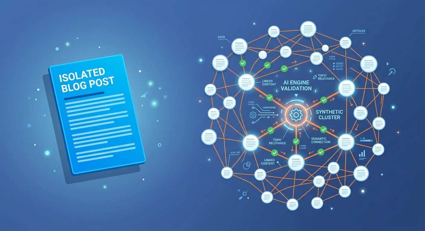 comparison between isolated blog post and interconnected authority sibling content cluster for chiropractic practice