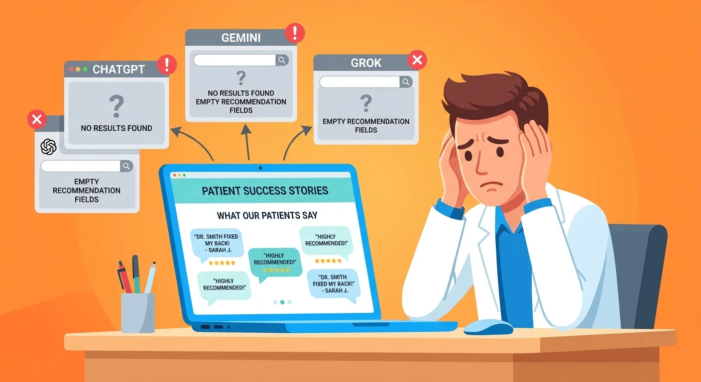 chiropractor reviews invisible to AI engines despite having testimonials page