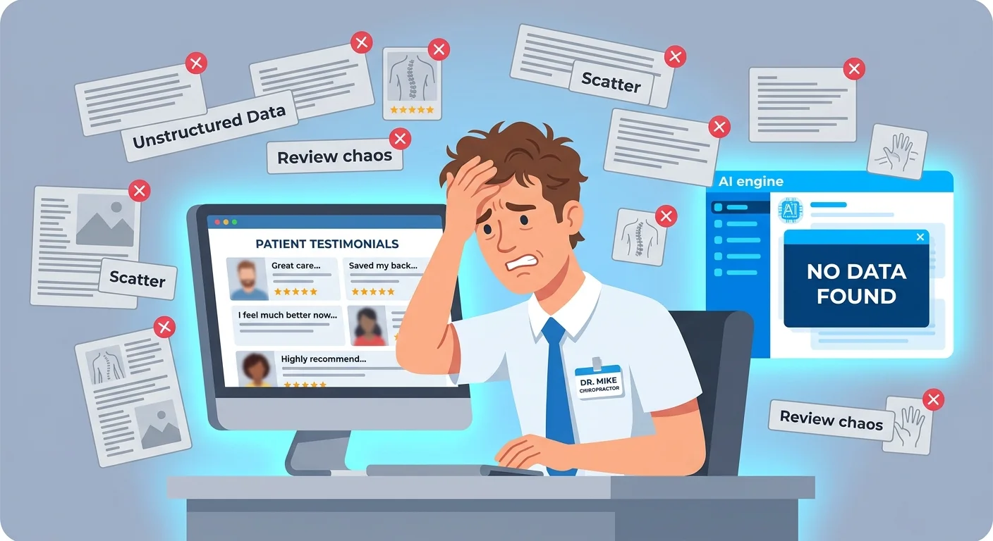 chiropractor testimonial page invisible to AI engines due to lack of structured data