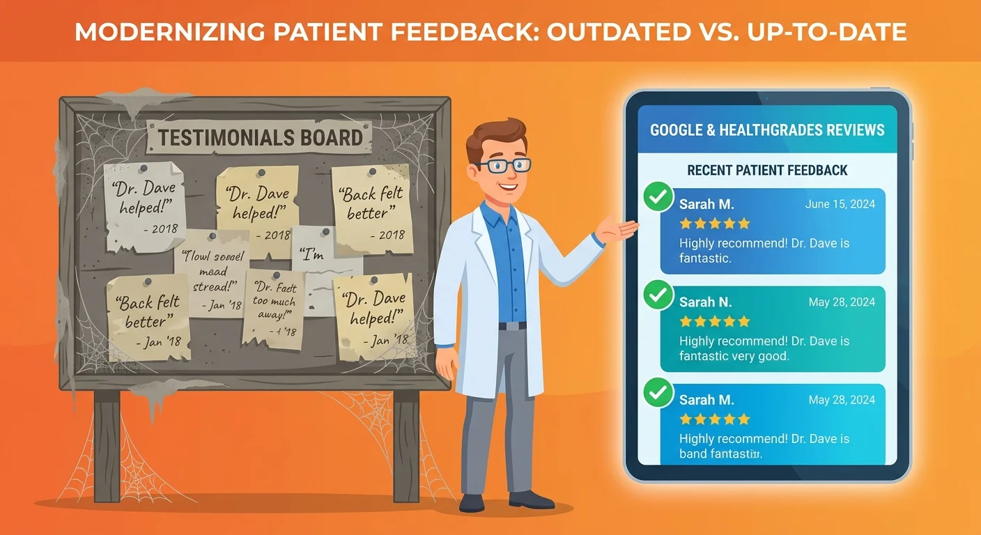 comparison of outdated 2018 testimonials versus fresh AI readable reviews on trusted platforms