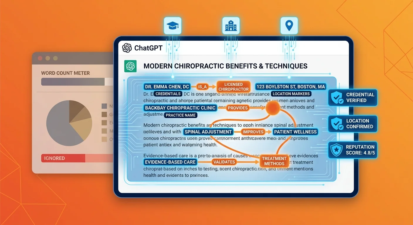 AI answer engine measuring entity trust and semantic density instead of word count in chiropractic content