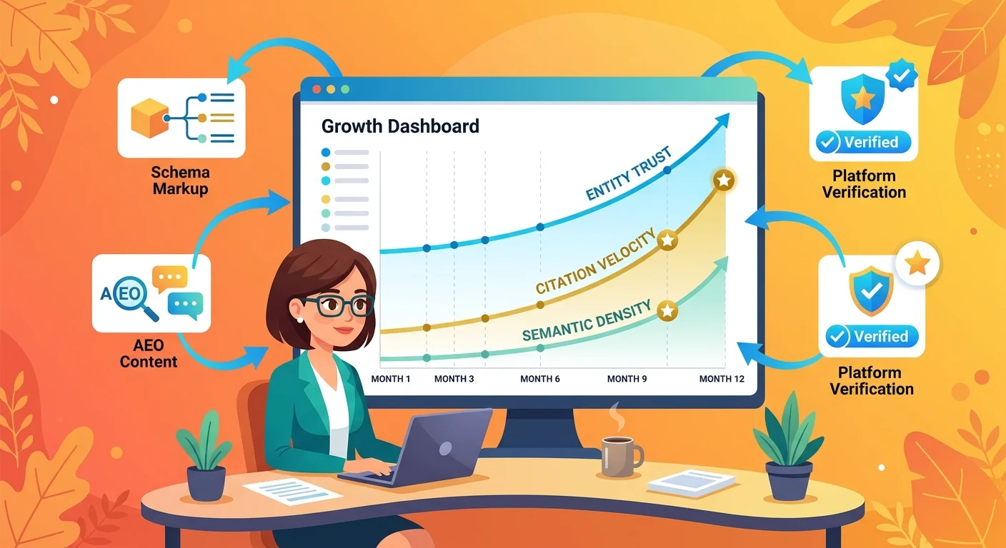 Authority compounding growth curves showing entity trust building over time