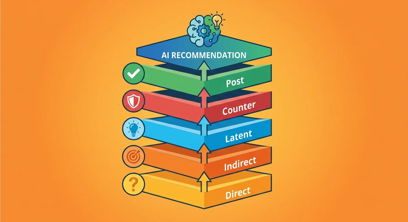 Five-Layer Intent Model architectural diagram showing how each intent layer builds to AI recommendation