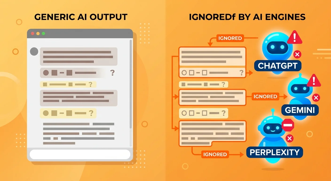 Generic AI prompt output ignored by answer engines due to lack of trust signals