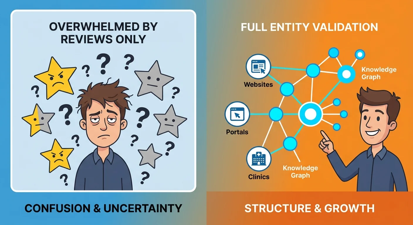 Transformation from Google reviews only strategy to complete Entity Trust Stack validation approach