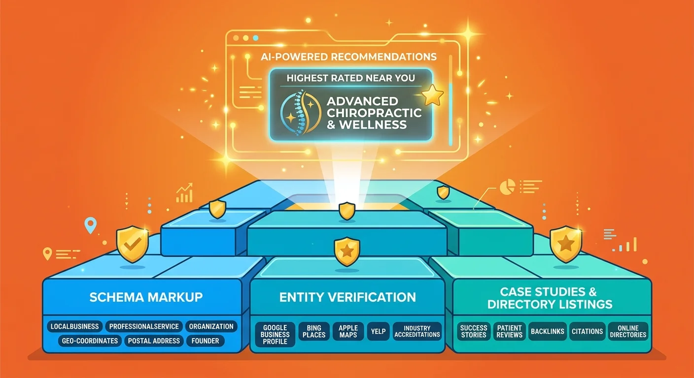 structured proof foundation layers building to AI recommendation for chiropractic practice