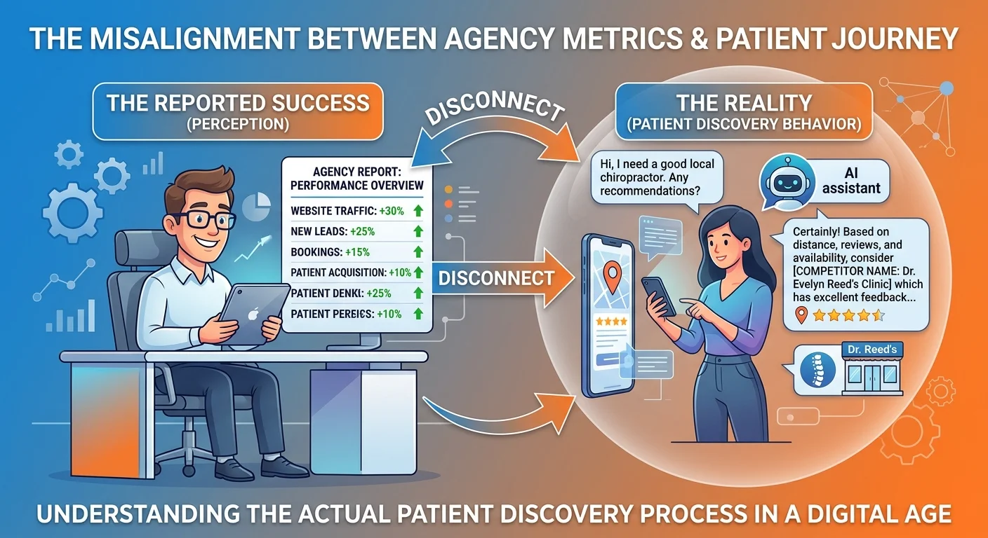 False security of positive SEO metrics while AI recommends competitor to patients