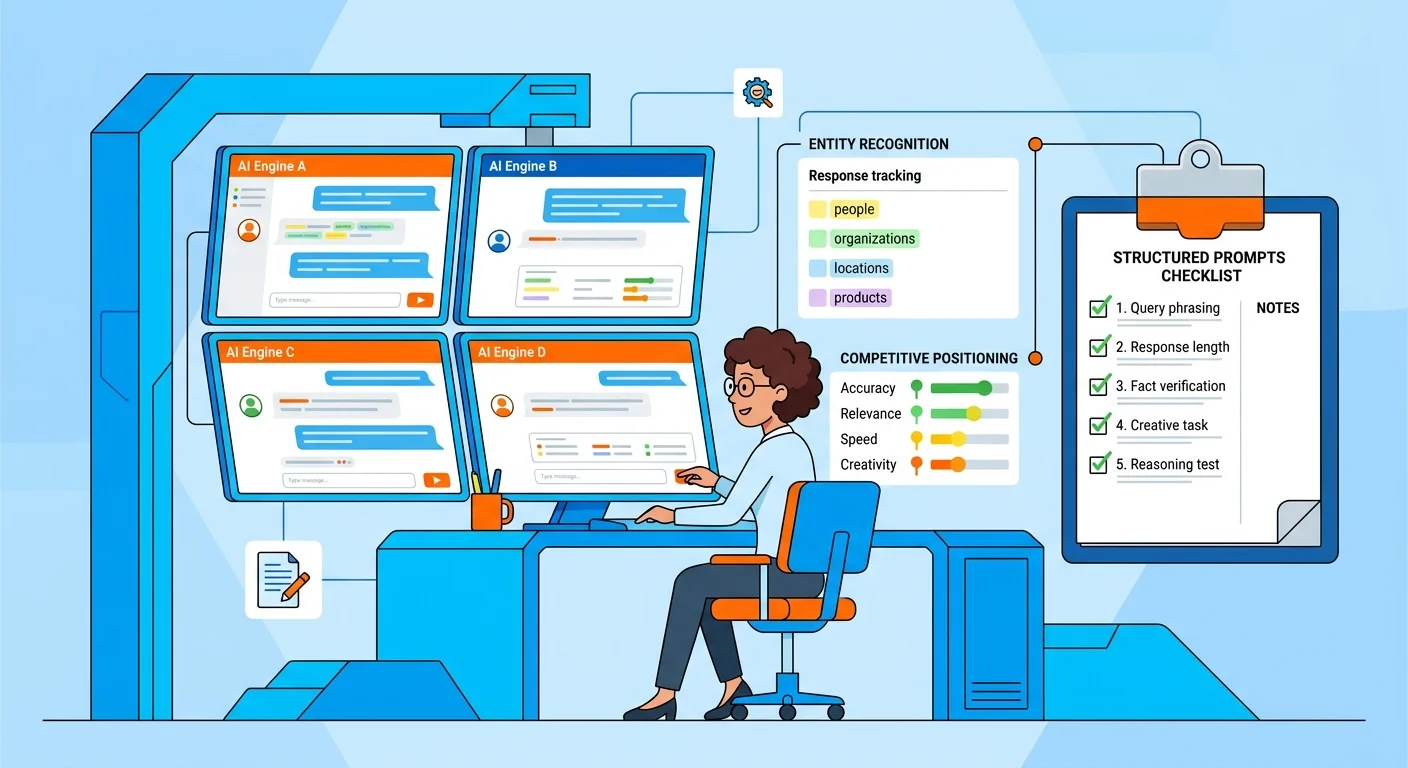 Manual AI visibility discovery framework with systematic prompt testing across multiple engines
