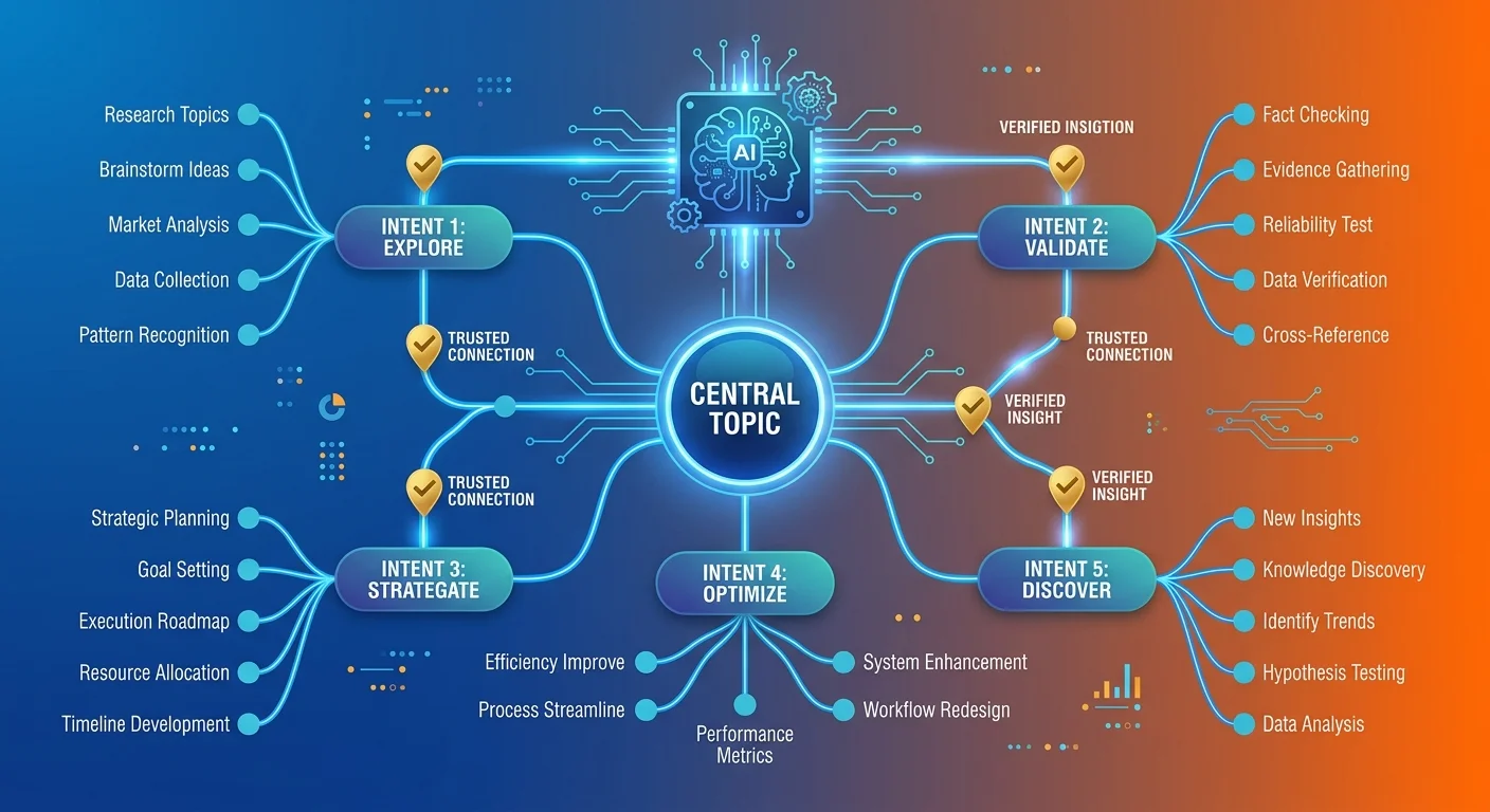 Semantic density network showing how five intent layers create comprehensive topic coverage AI engines trust
