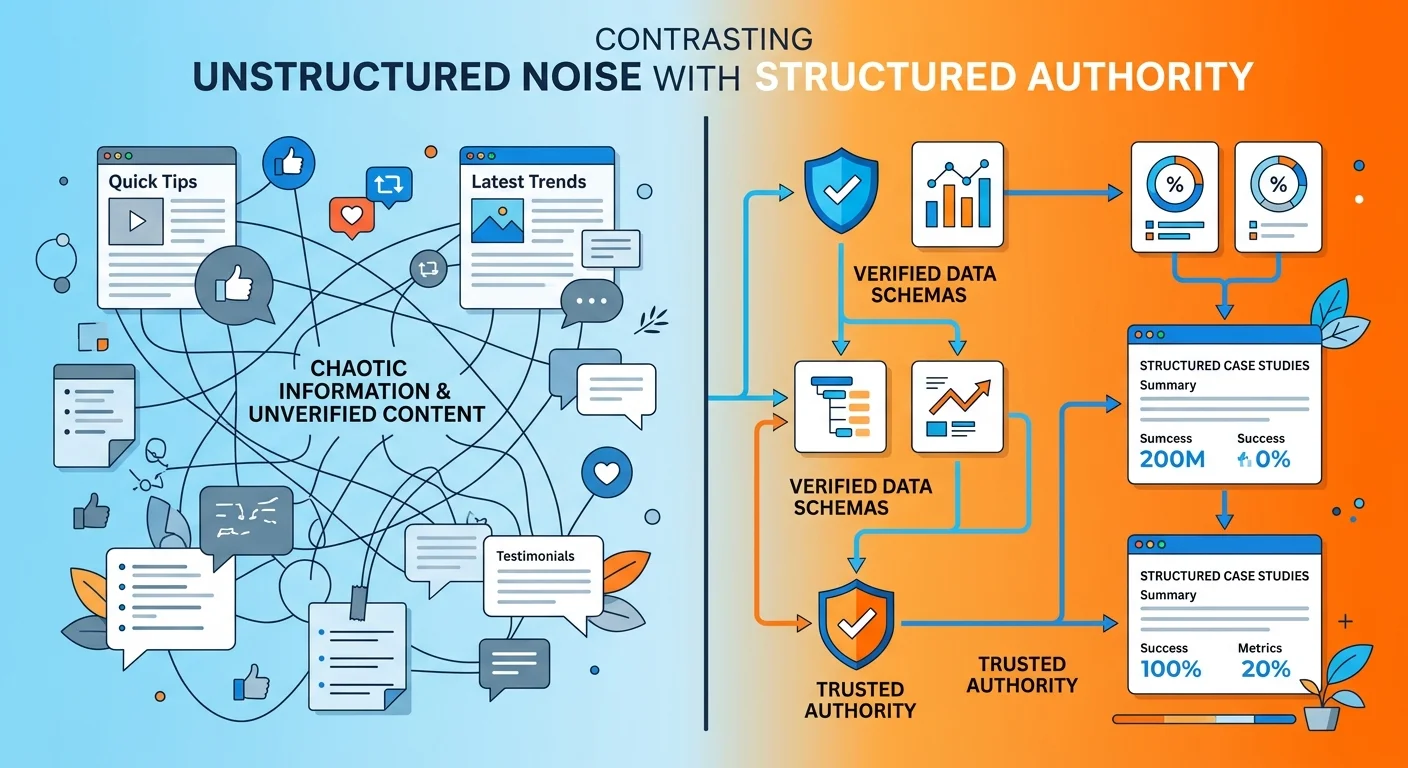 unstructured proof chaos versus structured proof organization for AI visibility