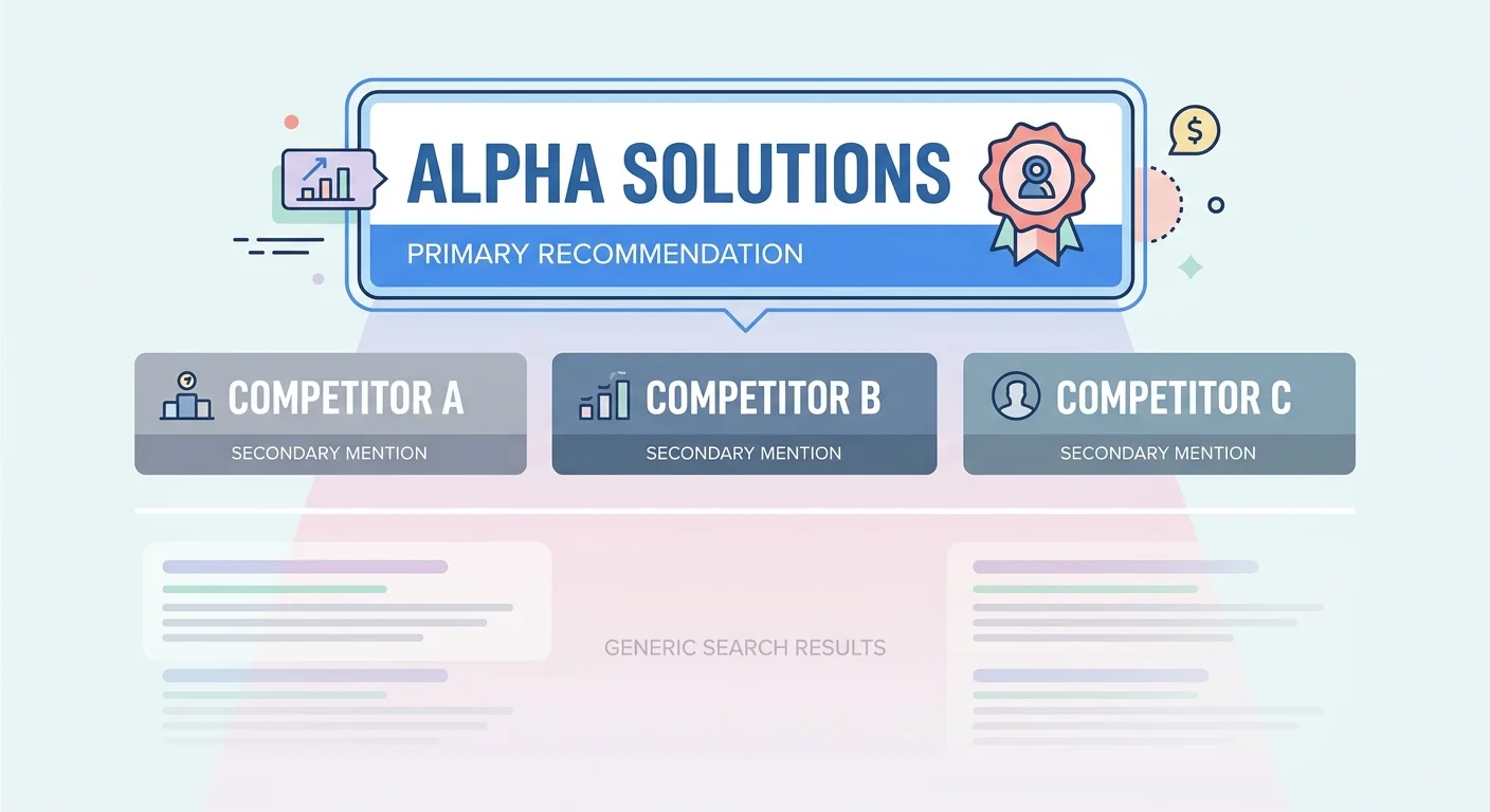 Answer dominance hierarchy showing primary recommendation versus secondary mentions in AI responses