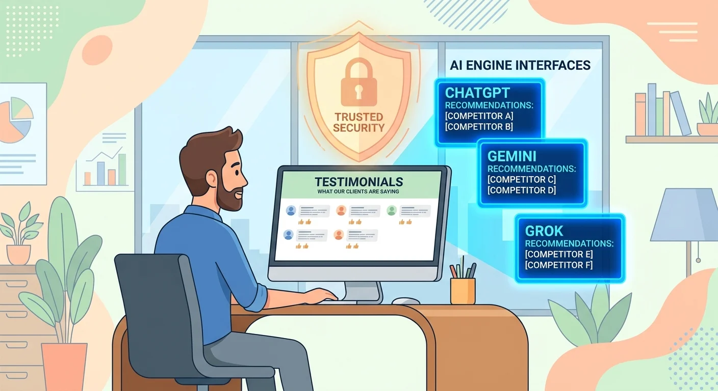 false security of static testimonials page while AI recommends competitors with fresh proof