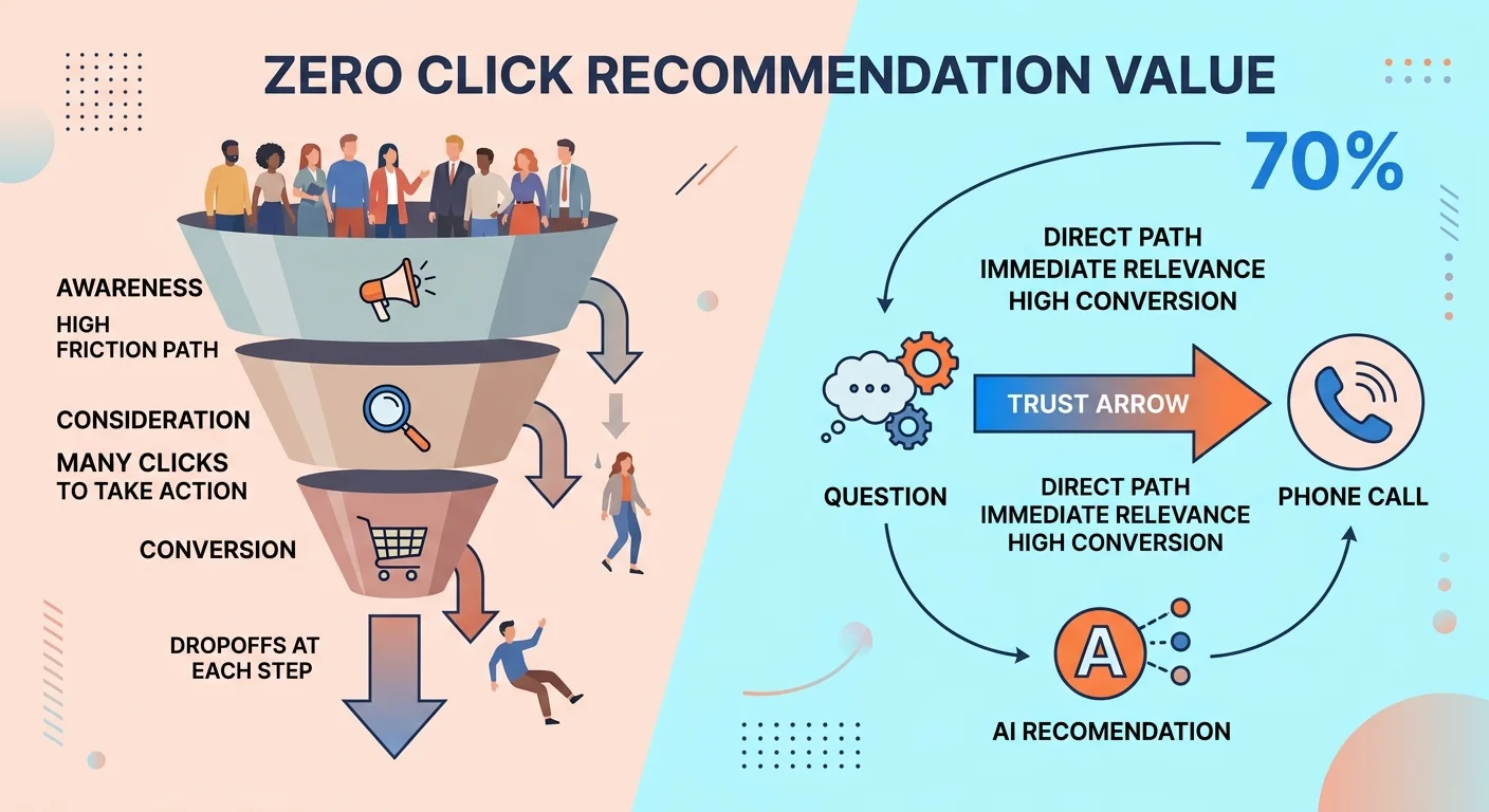 zero click AI recommendation value versus traditional traffic based conversion comparison