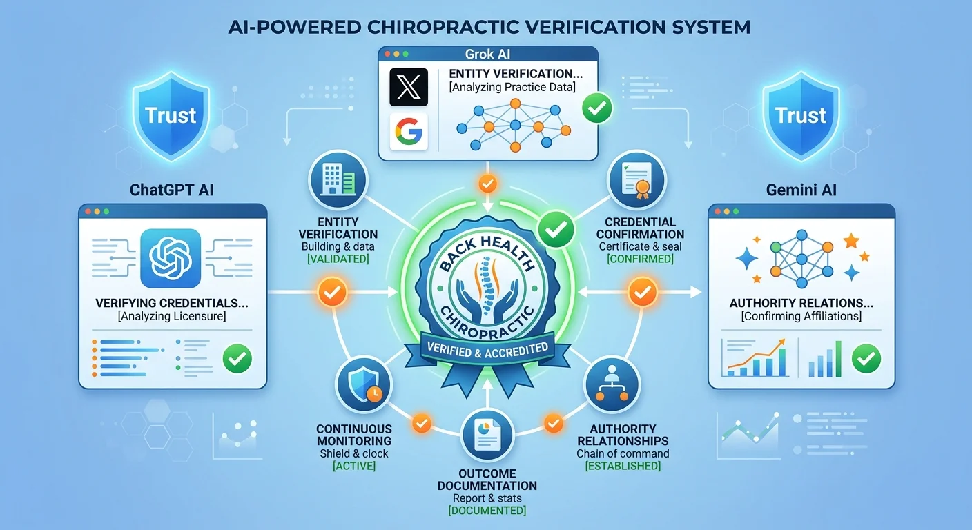 AI verification process checking structured proof signals for chiropractic practice recommendation