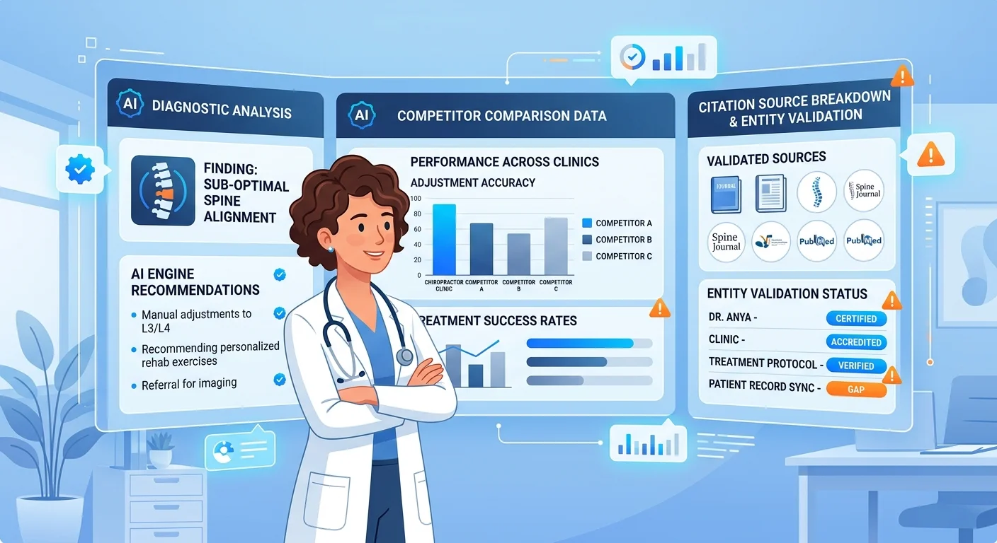 AI visibility diagnostic dashboard showing recommendation frequency and competitor comparison analysis