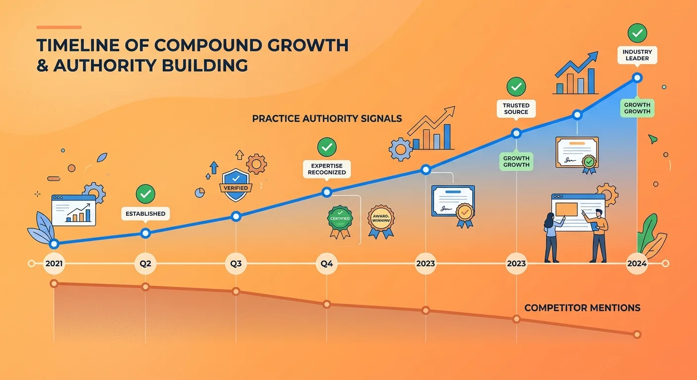 Quarterly AEO performance tracking showing competitive positioning improvement over time