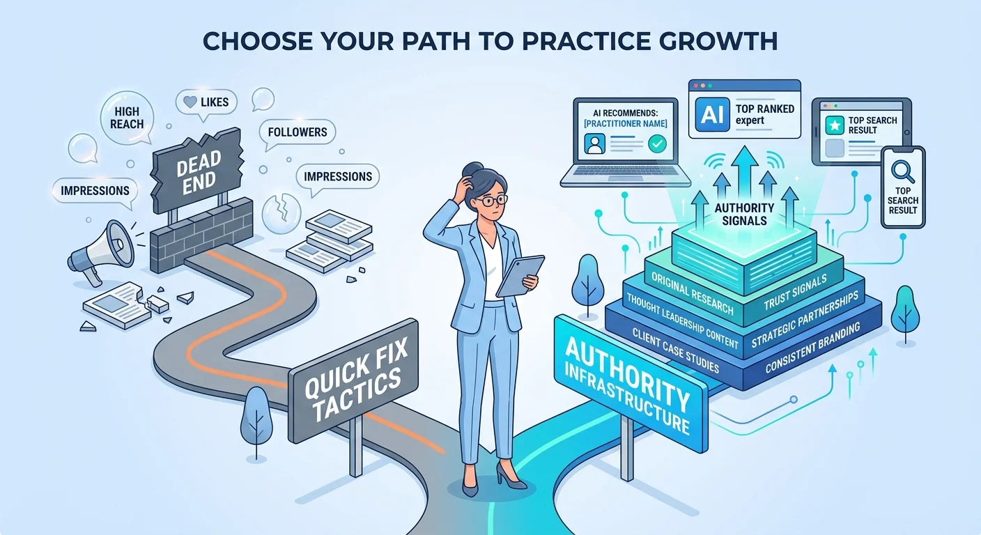 decision between quick SEO tactics and building foundational authority infrastructure for AI