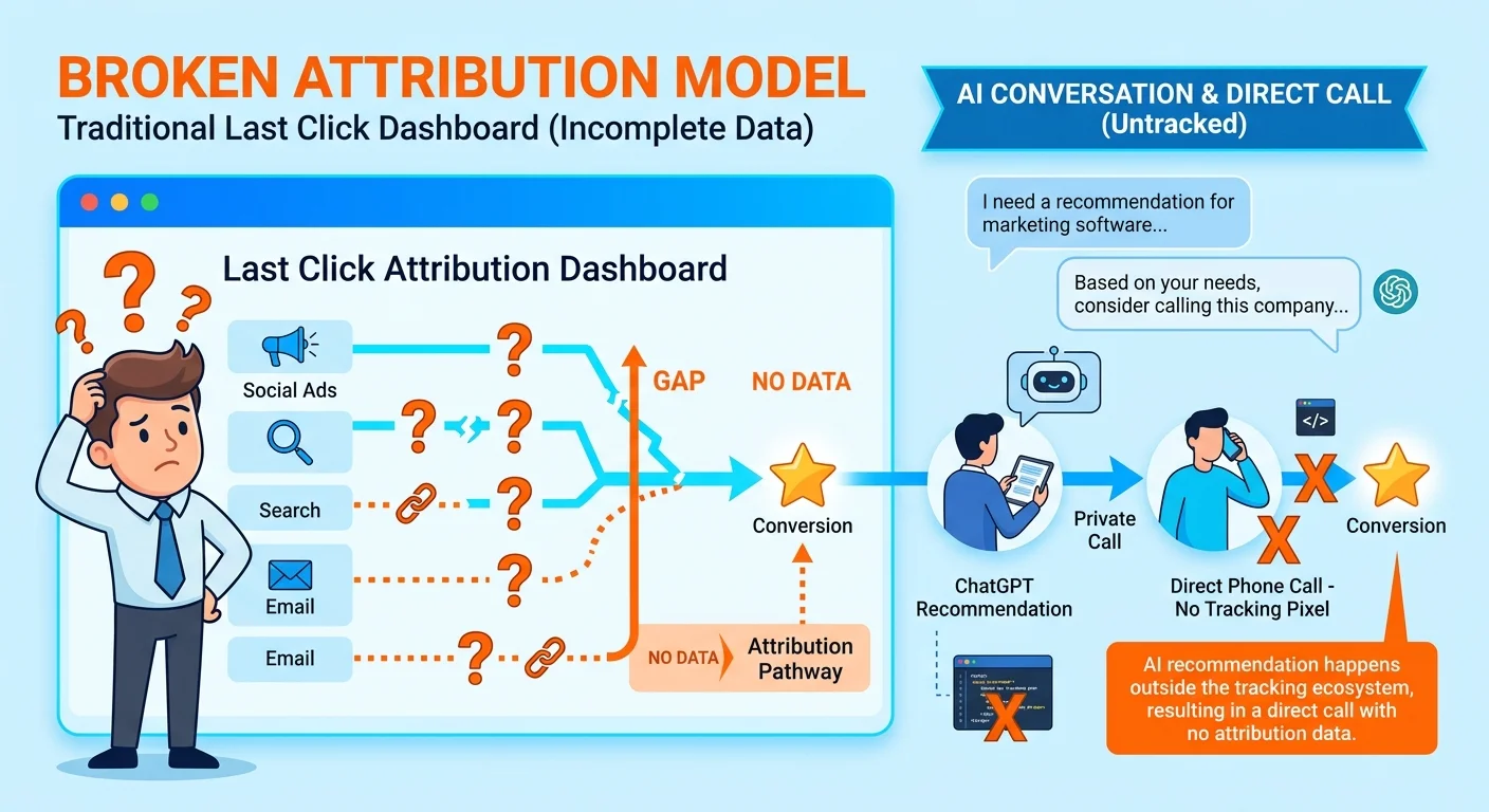 traditional attribution models failing to capture AI recommendation value and trust signals