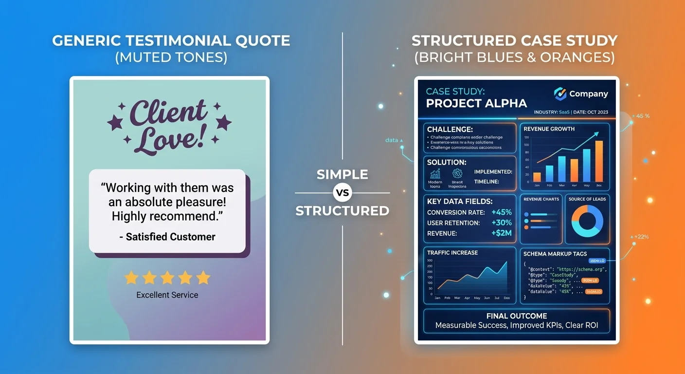 Comparison between generic testimonial and machine readable structured case study