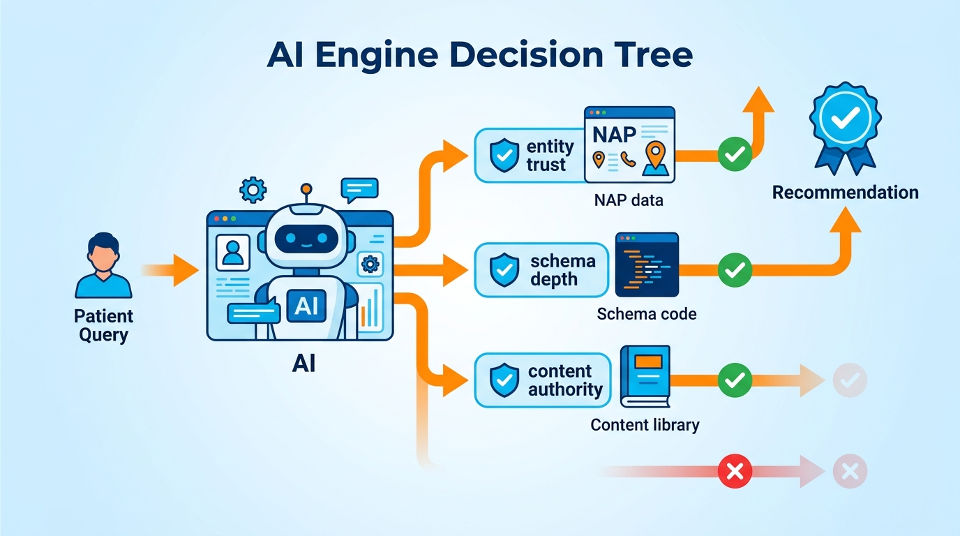 AI recommendation decision process entity trust schema content authority verification